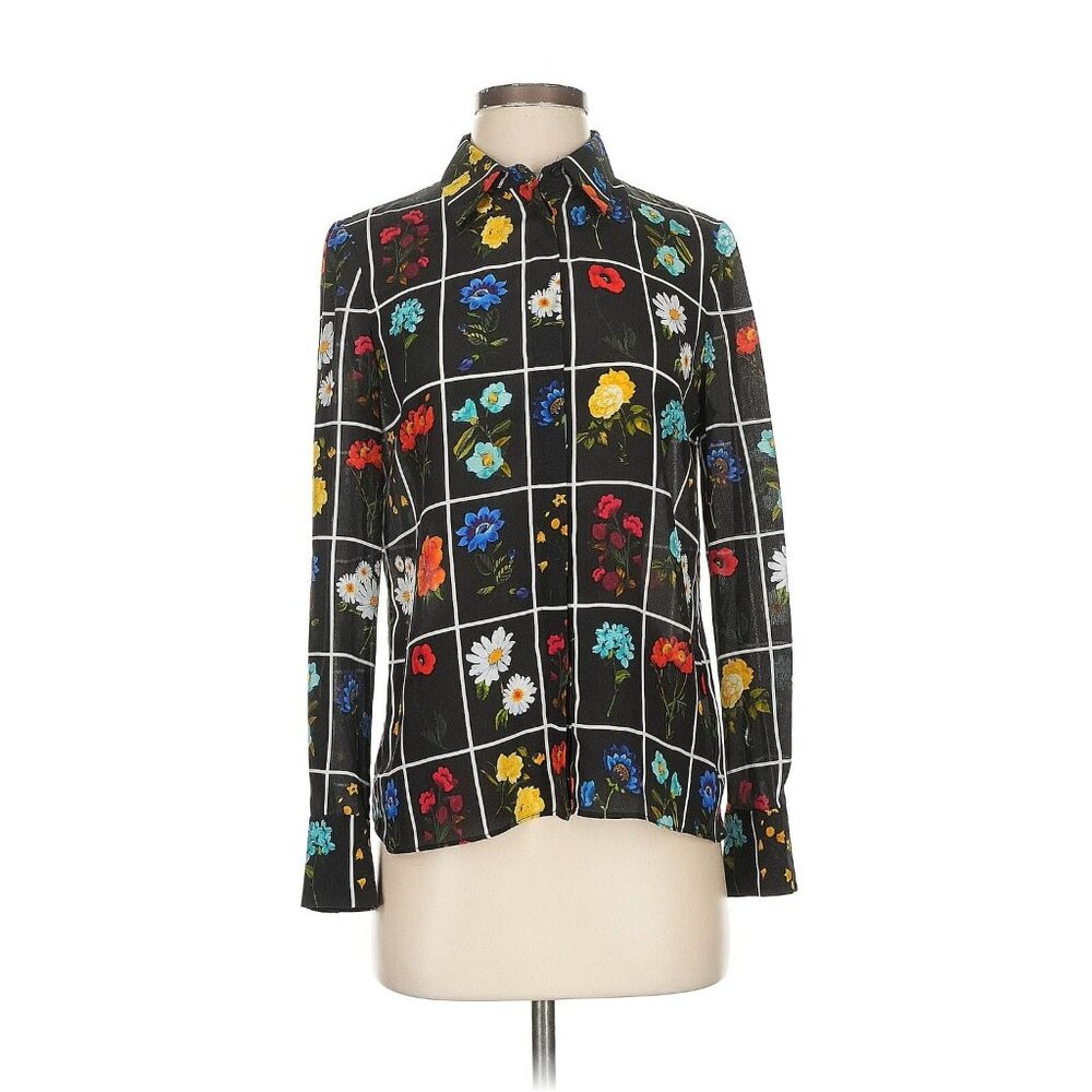 Alice + Olivia Willa Silk Small Blouse in Botanical Card